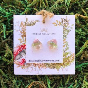 Pink & Green Mushroom Stainless Steel Stud Earrings